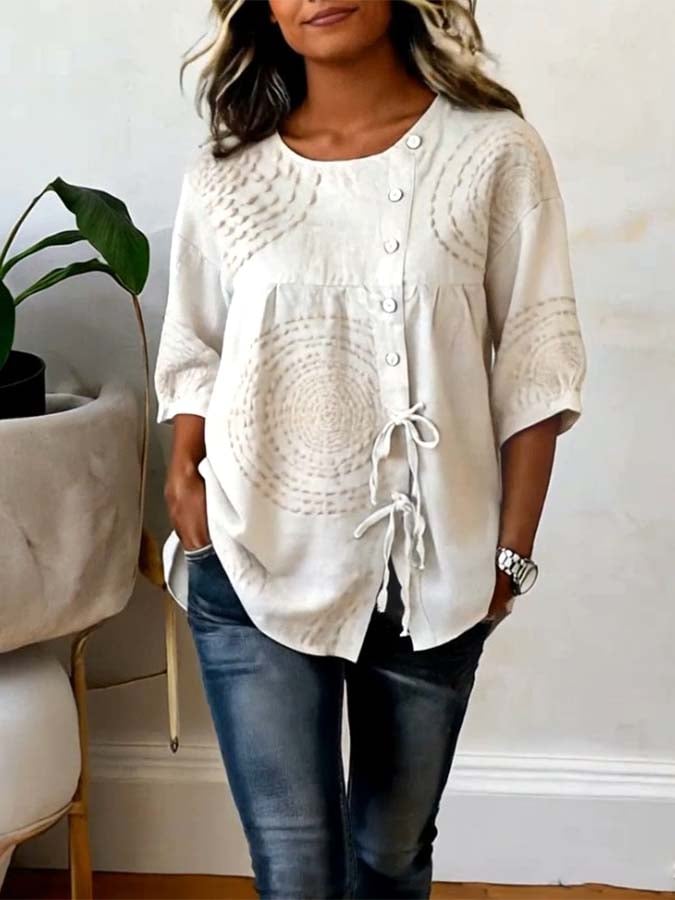 Camisa casual para mujer con estampado y botones – suave, ligera y cómoda