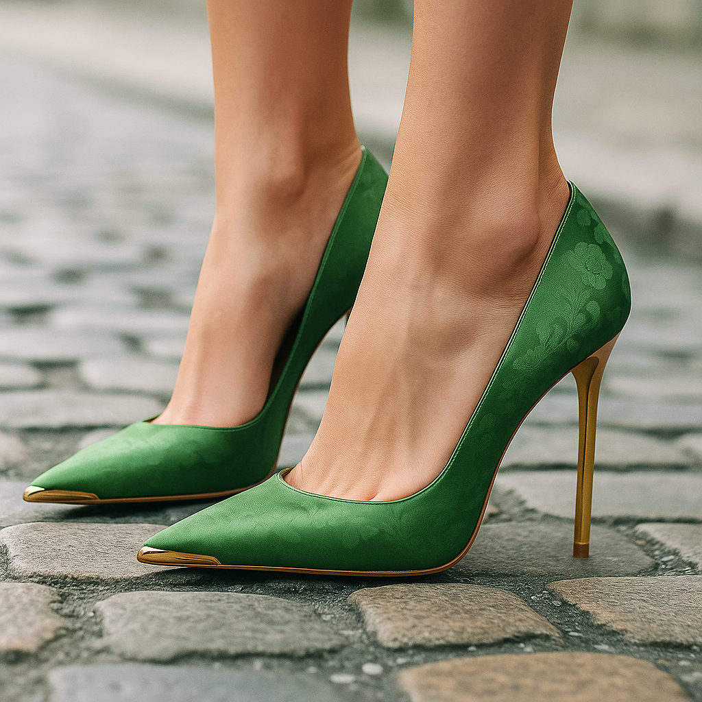 Tacones de Satén para Mujer con Punta Dorada – Zapatos Elegantes para Eventos