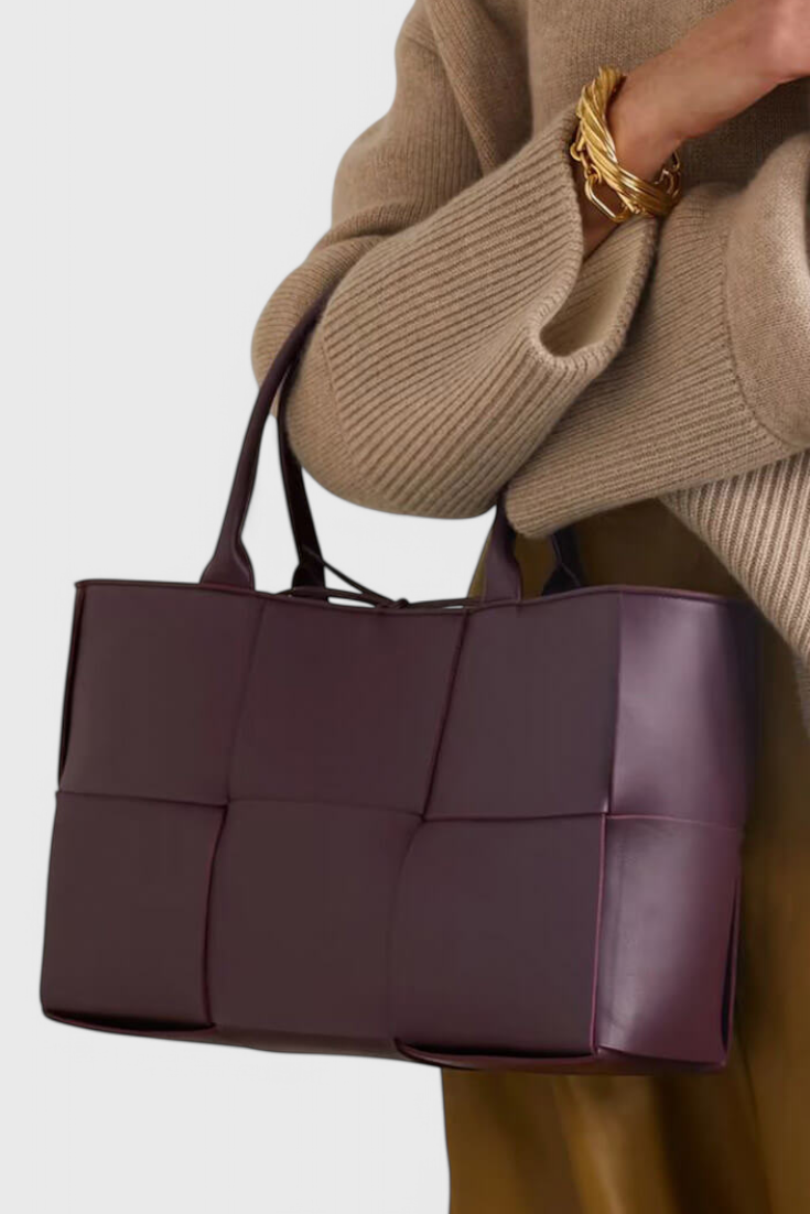 Bolso shopper negro para mujer elegante y espacioso – gran bolso de cuero vegano tejido