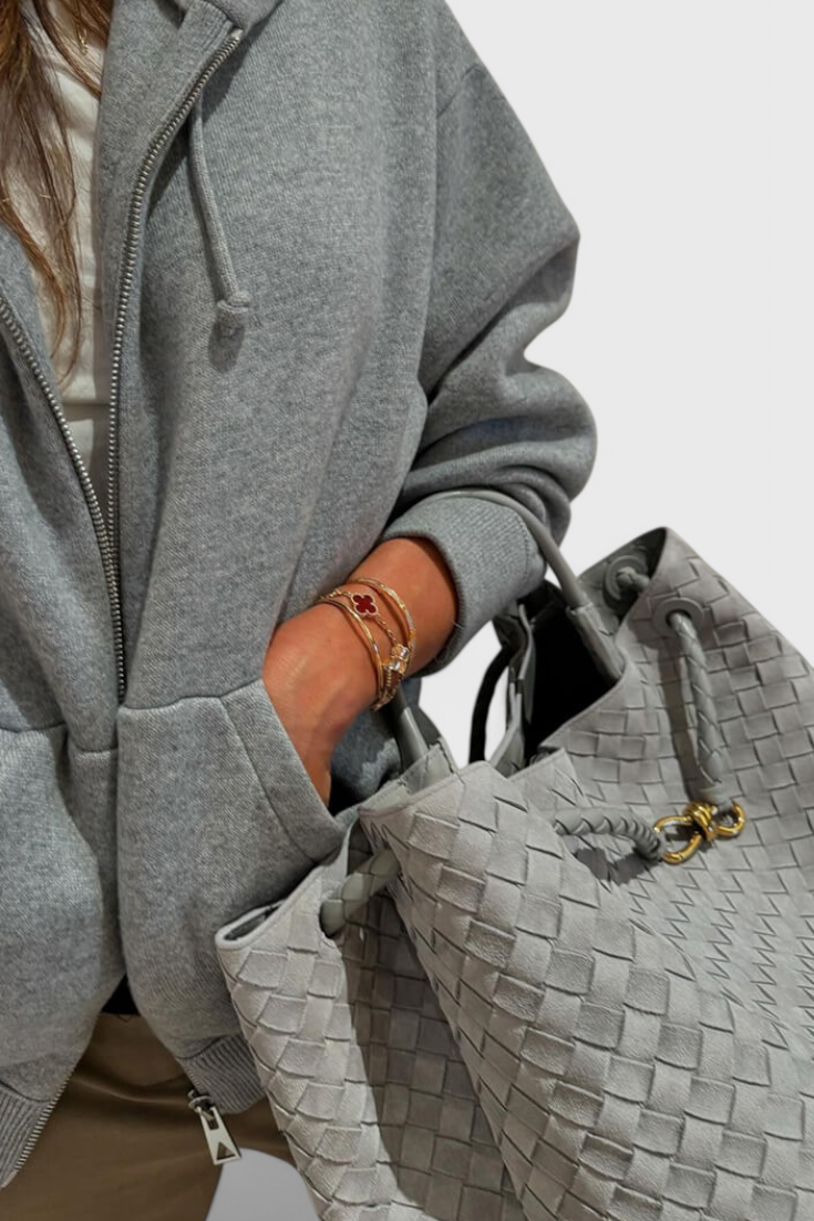 Bolso de mujer marrón elegante con efecto ante, tejido y correa ajustable