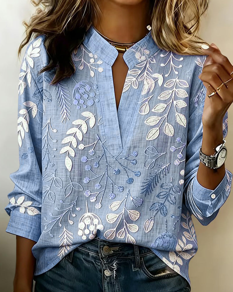 Blusa mujer floral elegante con escote en V – ligera y cómoda para el verano