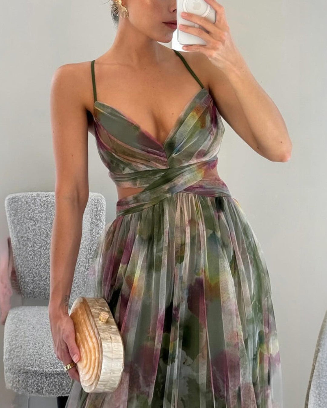 Encantador vestido largo con estampado floral
