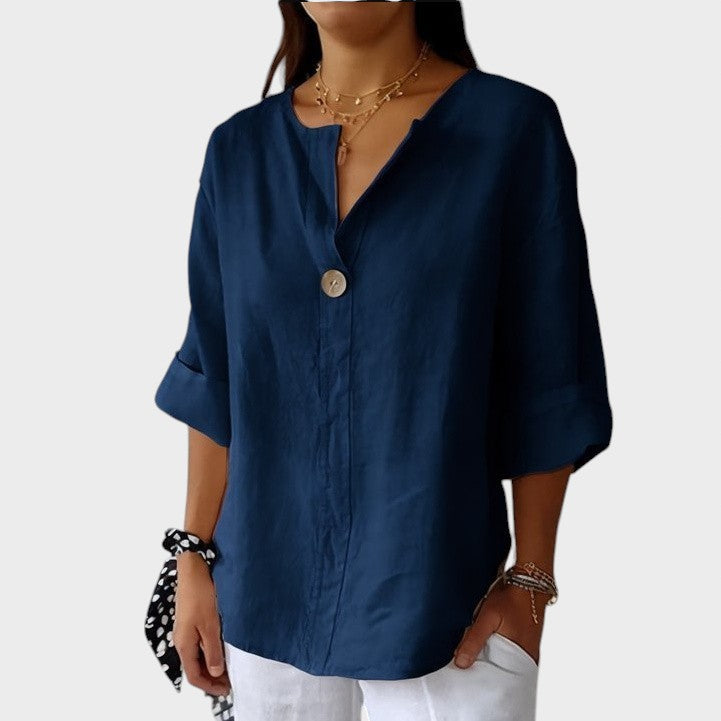Blusa de Lino para Mujer con Escote en V – Camisa Casual y Elegante
