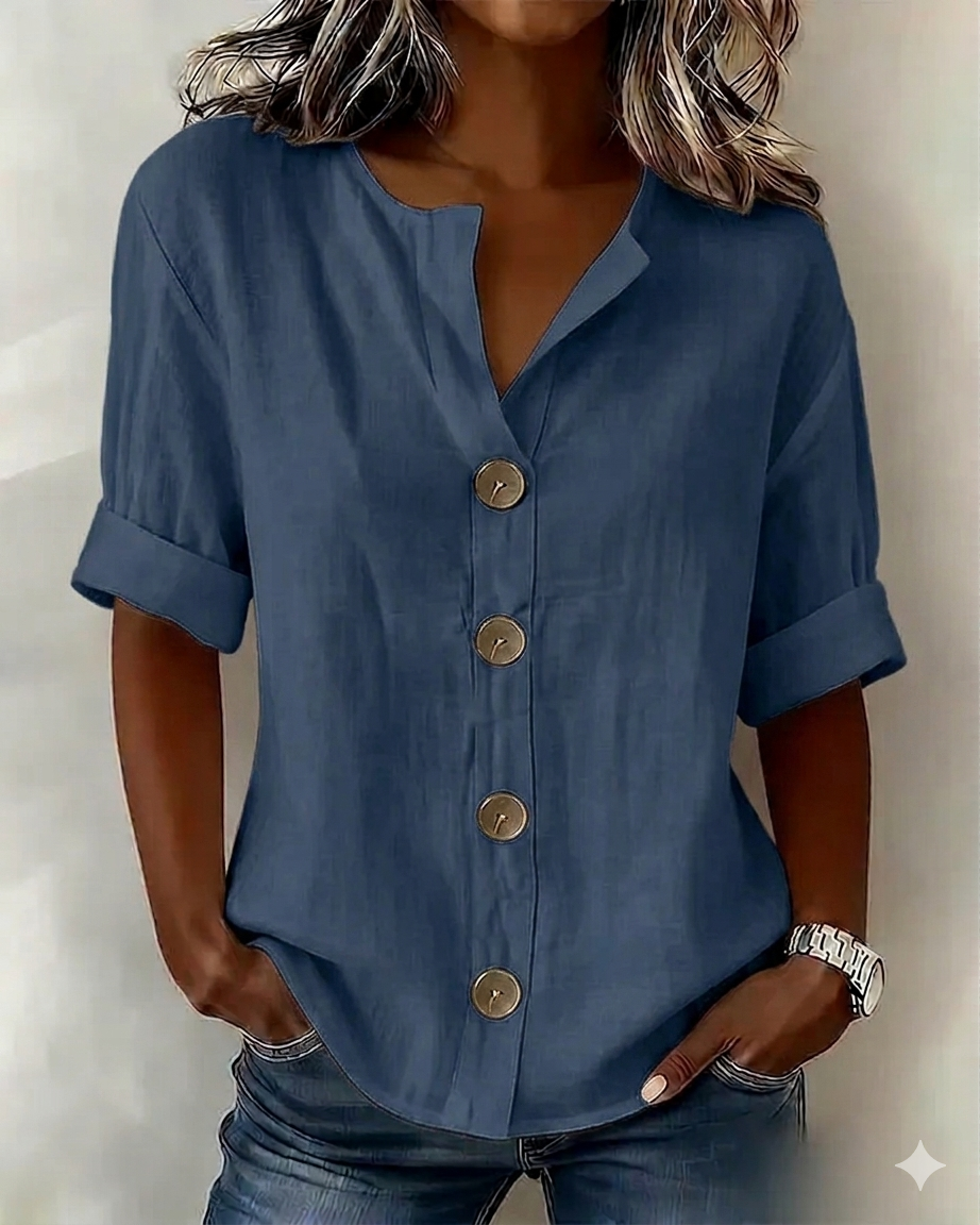Blusa de Algodón para Mujer con Botones – Estilo Holgado y Comodidad Diaria