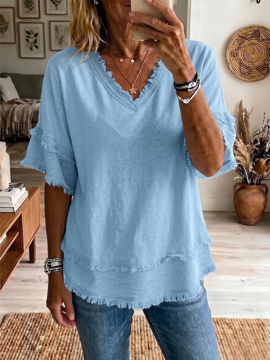 Top de Lino con Escote en V – Corte Casual Ligero para Verano