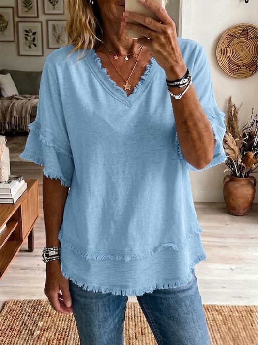 Top de Lino con Escote en V – Corte Casual Ligero para Verano