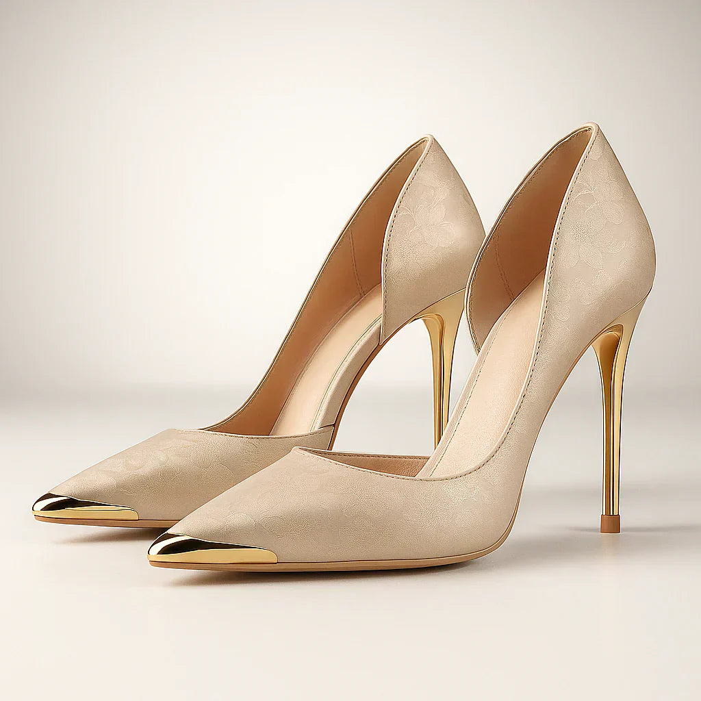 Tacones de Satén para Mujer con Punta Dorada – Zapatos Elegantes para Eventos