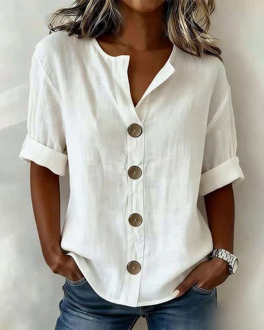 Blusa de Algodón para Mujer con Botones – Estilo Holgado y Comodidad Diaria