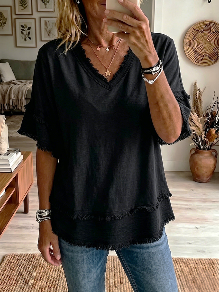 Top de Lino con Escote en V – Corte Casual Ligero para Verano