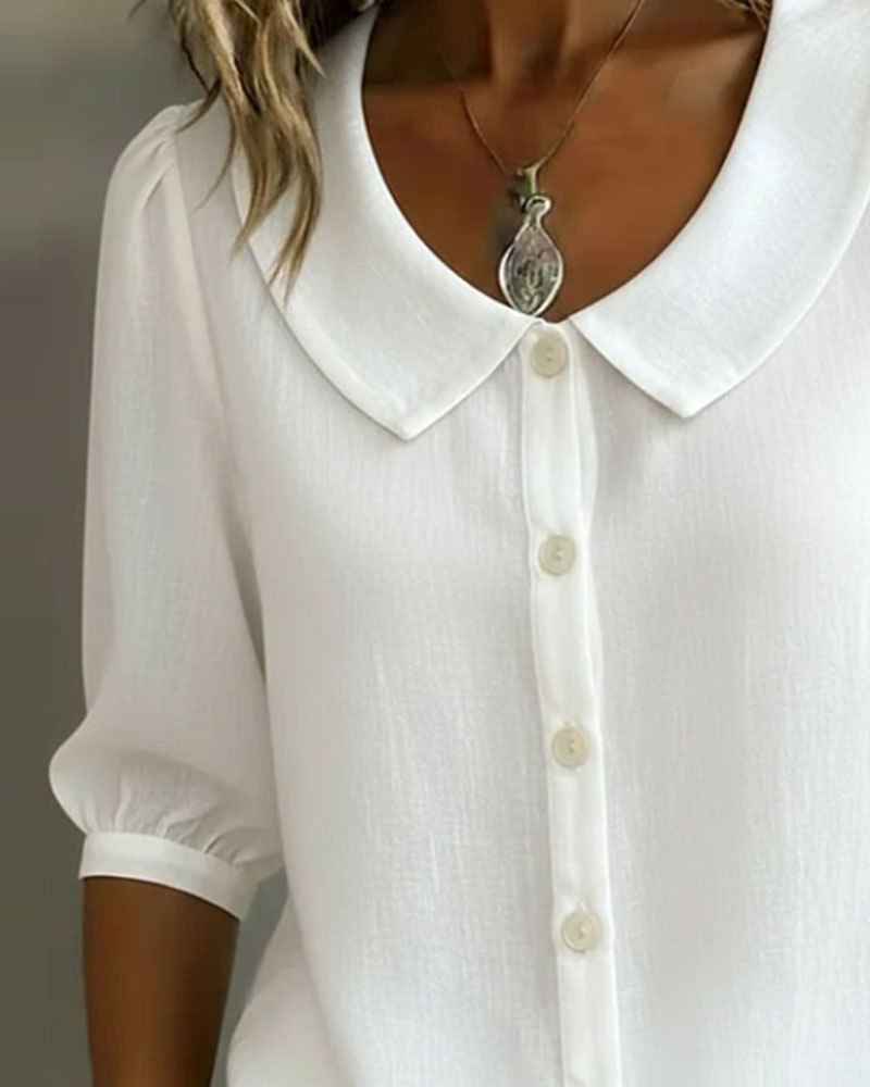 Camisa de algodón para mujer con cuello Peter Pan, elegante y mangas fluidas