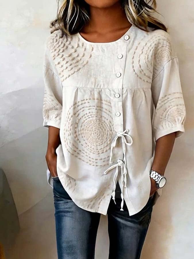 Camisa casual para mujer con estampado y botones – suave, ligera y cómoda