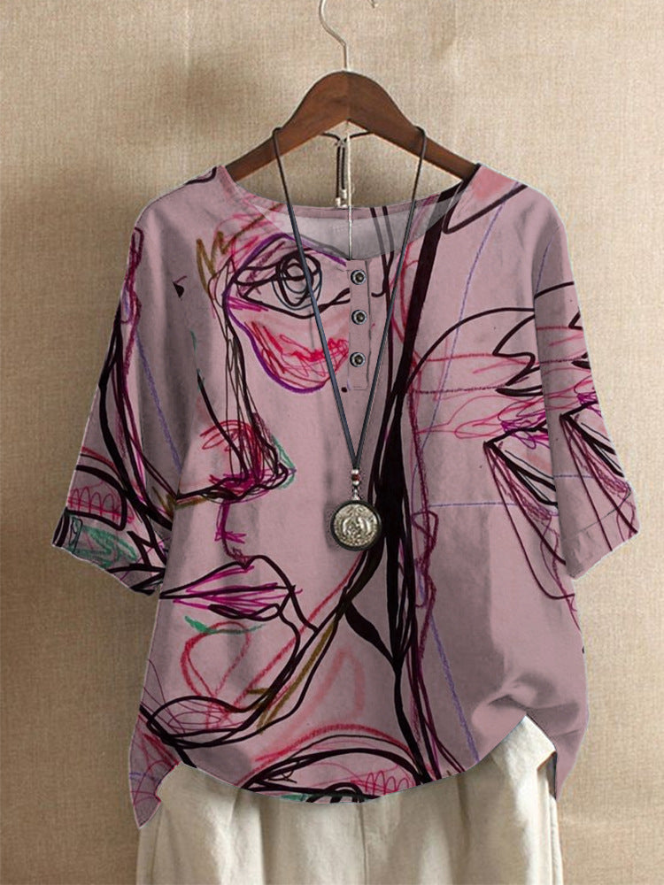Camiseta para mujer con estampado abstracto artístico, estilo casual