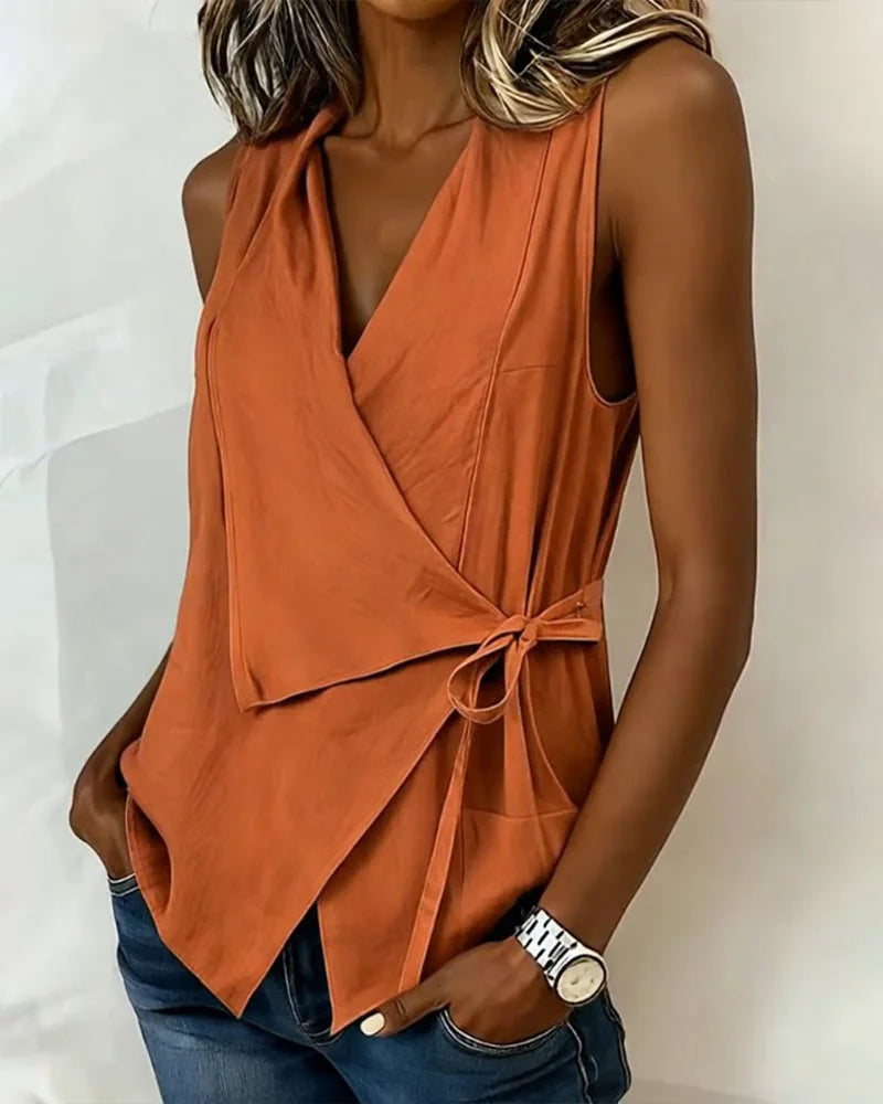 Top asimétrico sin mangas para mujer – estilo envolvente y ligero para el verano