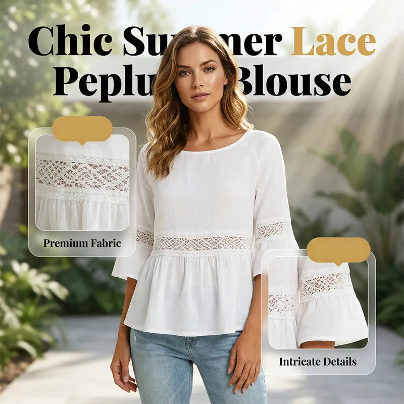 Blusa para mujer con delicado encaje y corte peplum de caída fluida
