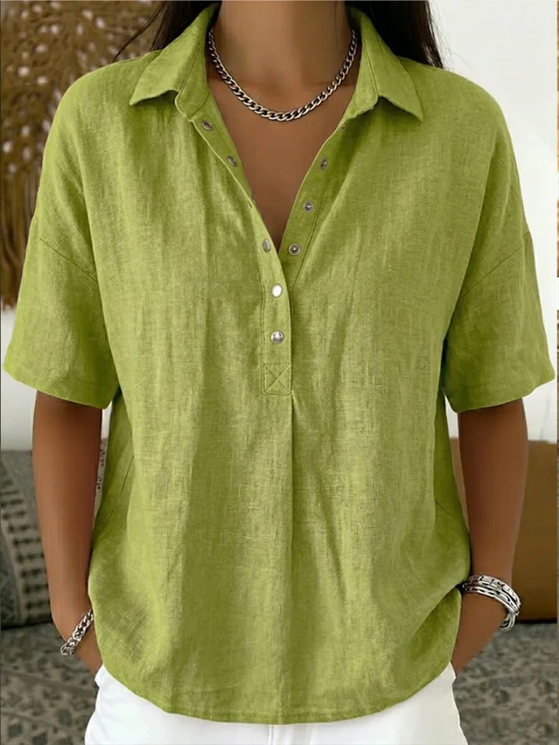 Blusa de mujer en algodón con botones – Camisa casual de manga corta, cómoda y con estilo