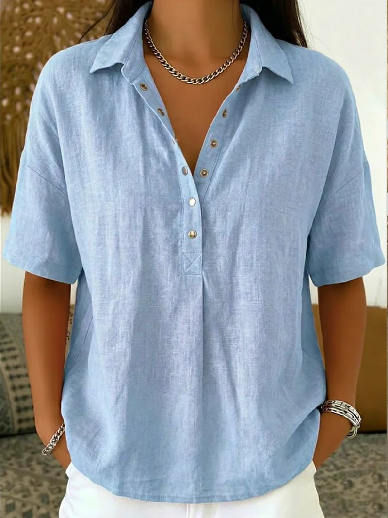 Blusa de mujer en algodón con botones – Camisa casual de manga corta, cómoda y con estilo