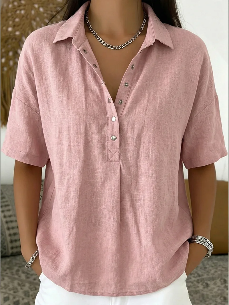Blusa de mujer en algodón con botones – Camisa casual de manga corta, cómoda y con estilo