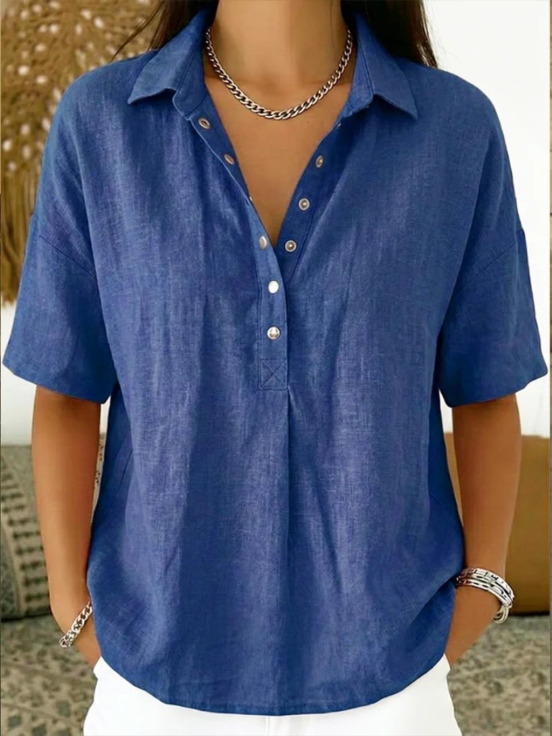 Blusa de mujer en algodón con botones – Camisa casual de manga corta, cómoda y con estilo