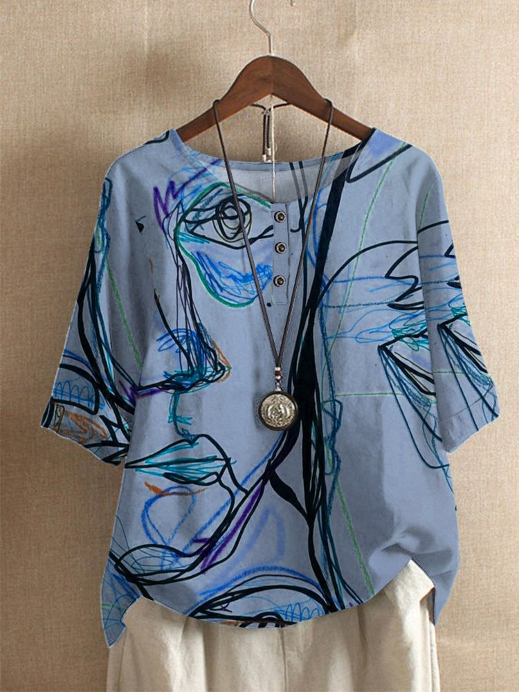 Camiseta para mujer con estampado abstracto artístico, estilo casual