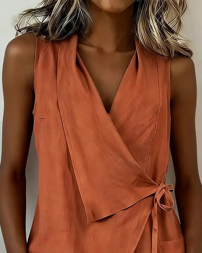 Top asimétrico sin mangas para mujer – estilo envolvente y ligero para el verano