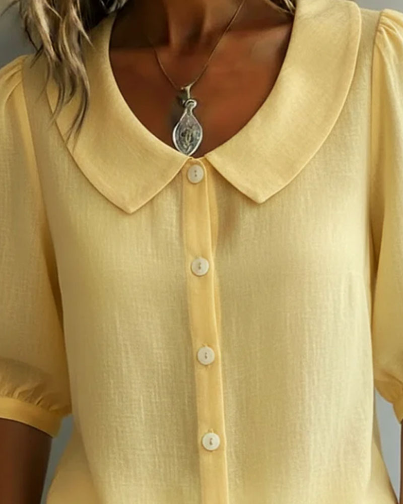 Camisa de algodón para mujer con cuello Peter Pan, elegante y mangas fluidas