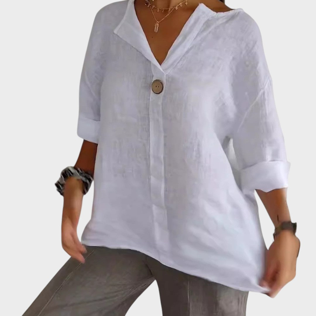 Blusa de Lino para Mujer con Escote en V – Camisa Casual y Elegante