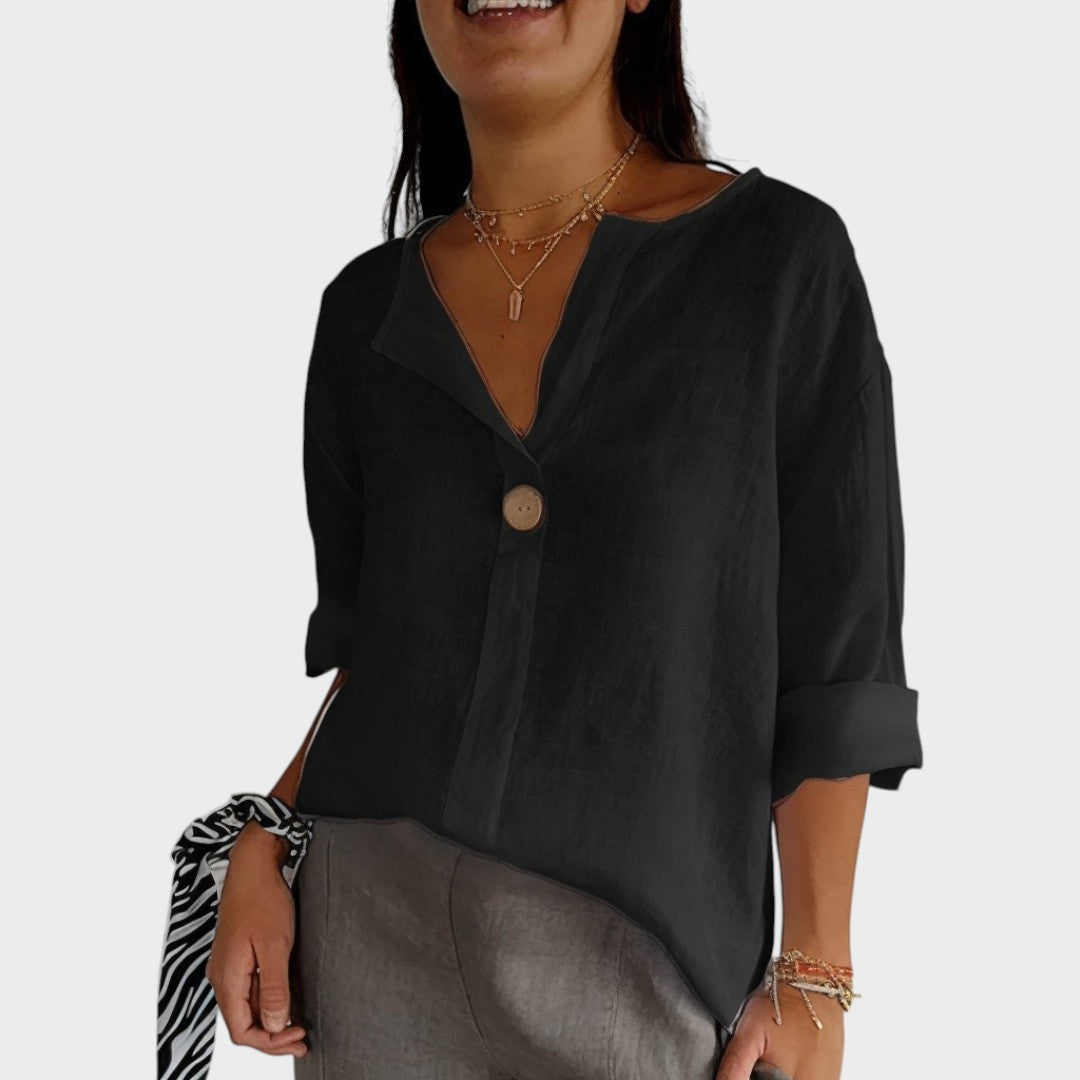 Blusa de Lino para Mujer con Escote en V – Camisa Casual y Elegante