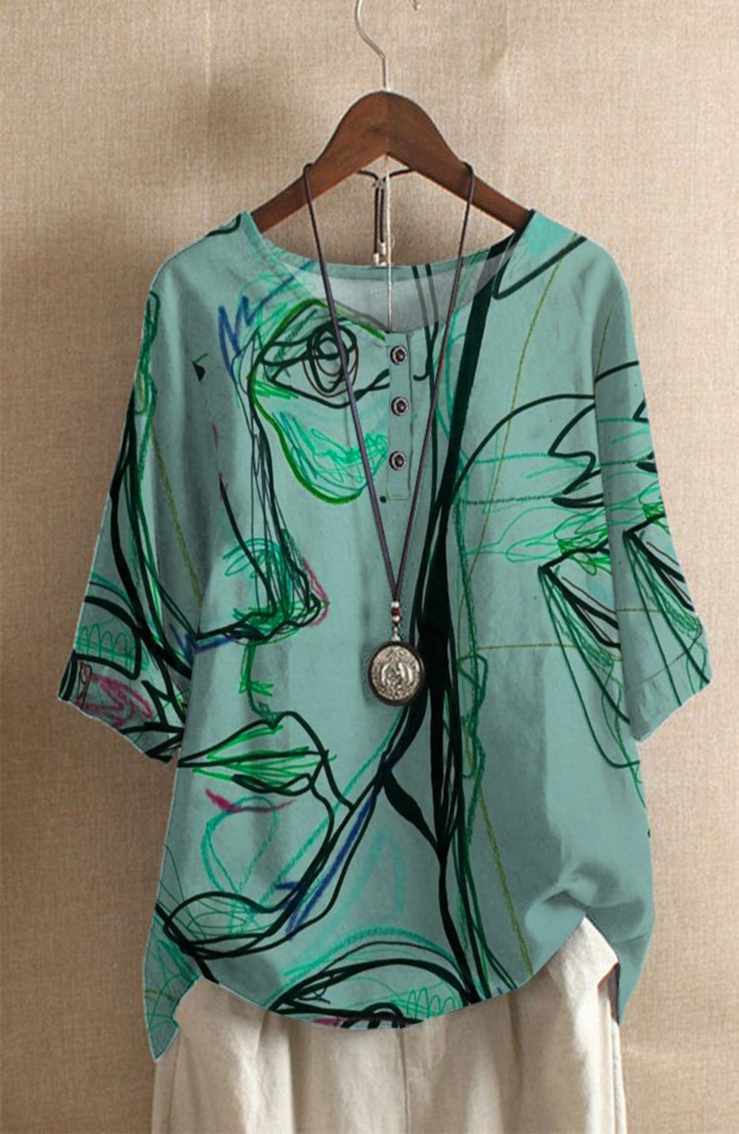 Camiseta para mujer con estampado abstracto artístico, estilo casual