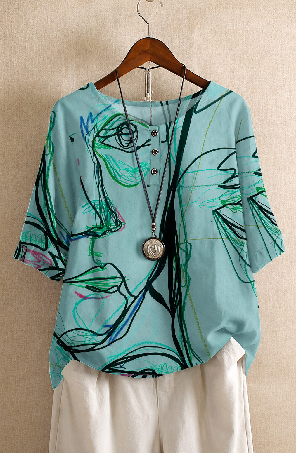 Camiseta para mujer con estampado abstracto artístico, estilo casual