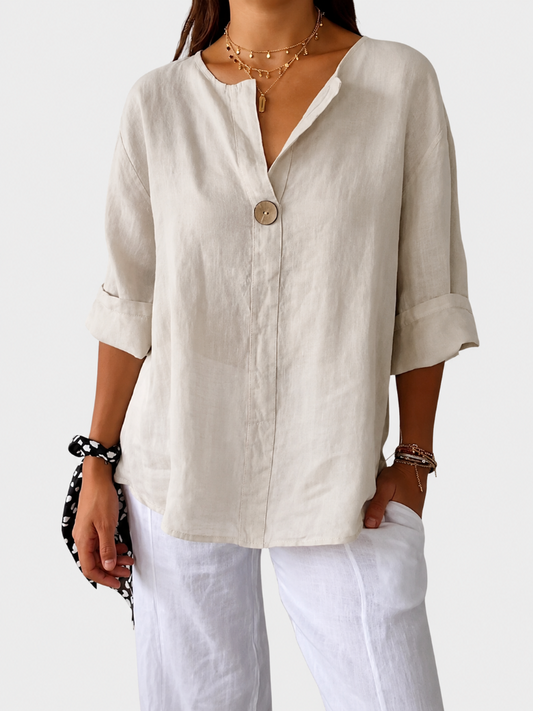 Blusa de Lino para Mujer con Escote en V – Camisa Casual y Elegante