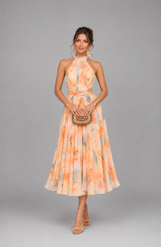 Vestido de Cuello Estampado - Monica
