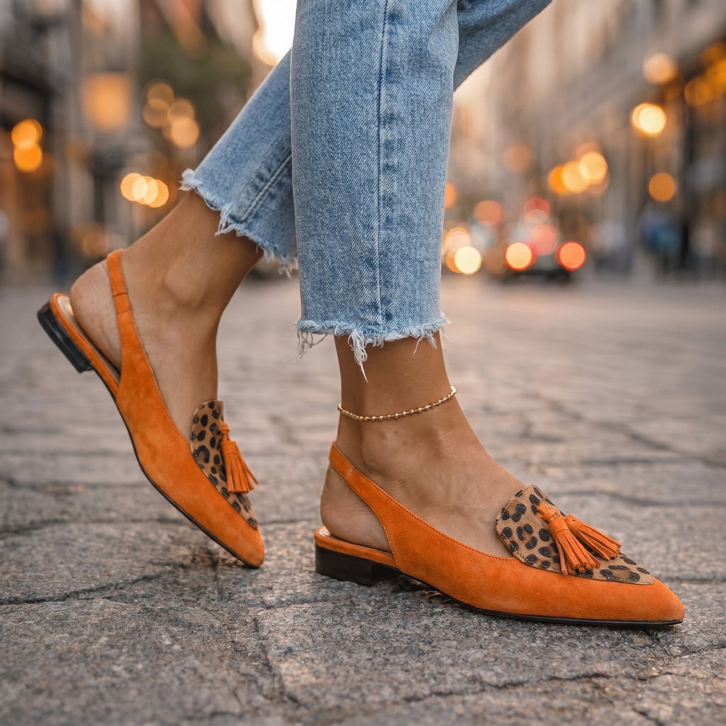 Mules bicolores para mujer: elegantes con pompones modernos