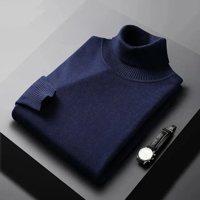 Monte Carlo Cashmere Turtleneck in Navy Blue folded