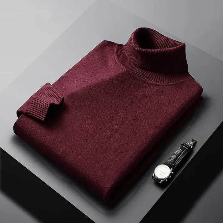 Monte Carlo Cashmere Turtleneck in Red Wine folded