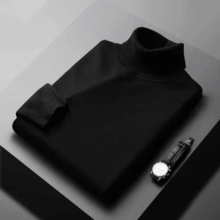 Monte Carlo Cashmere Turtleneck in Black folded