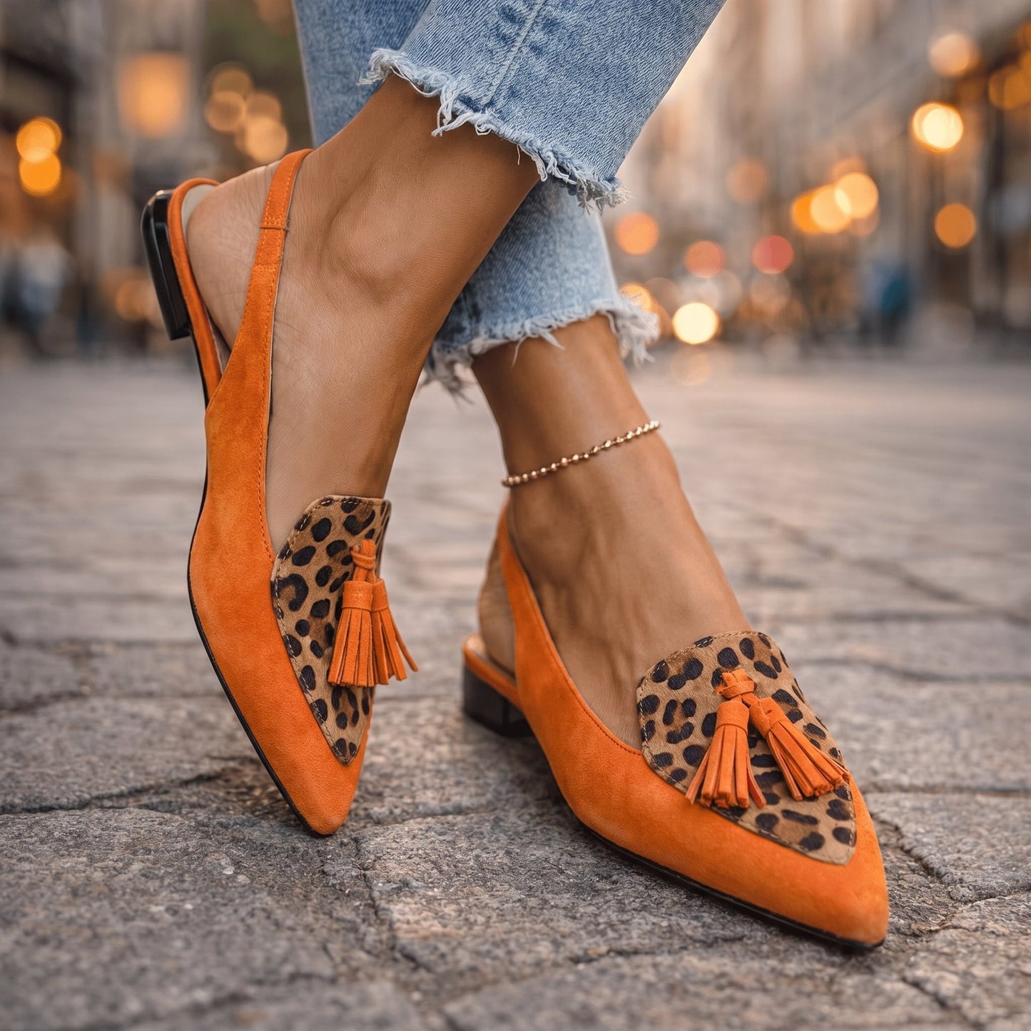 Mules bicolores para mujer: elegantes con pompones modernos