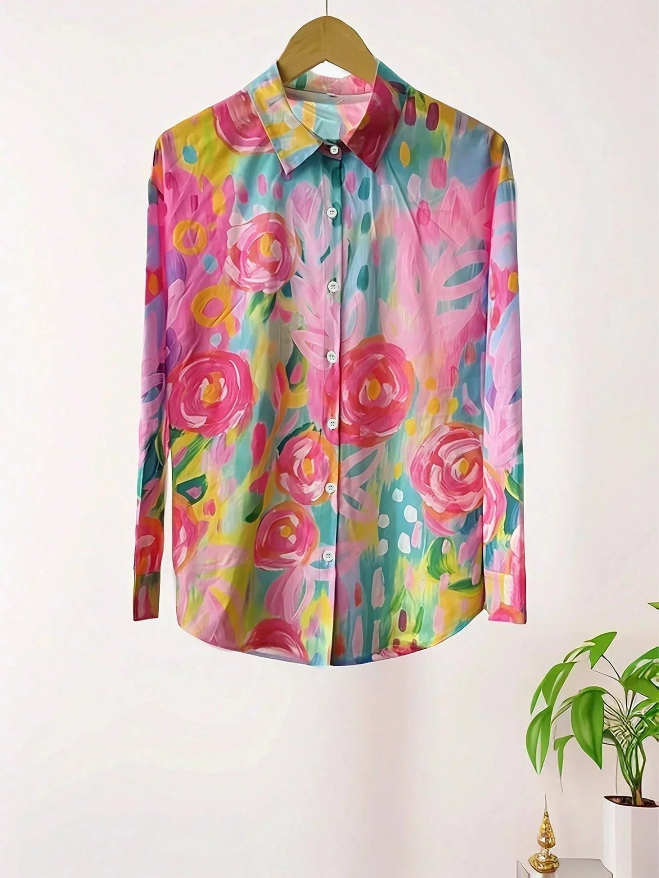 Blusa de mujer estampada en colores vivos, manga larga, casual y ligera para el verano