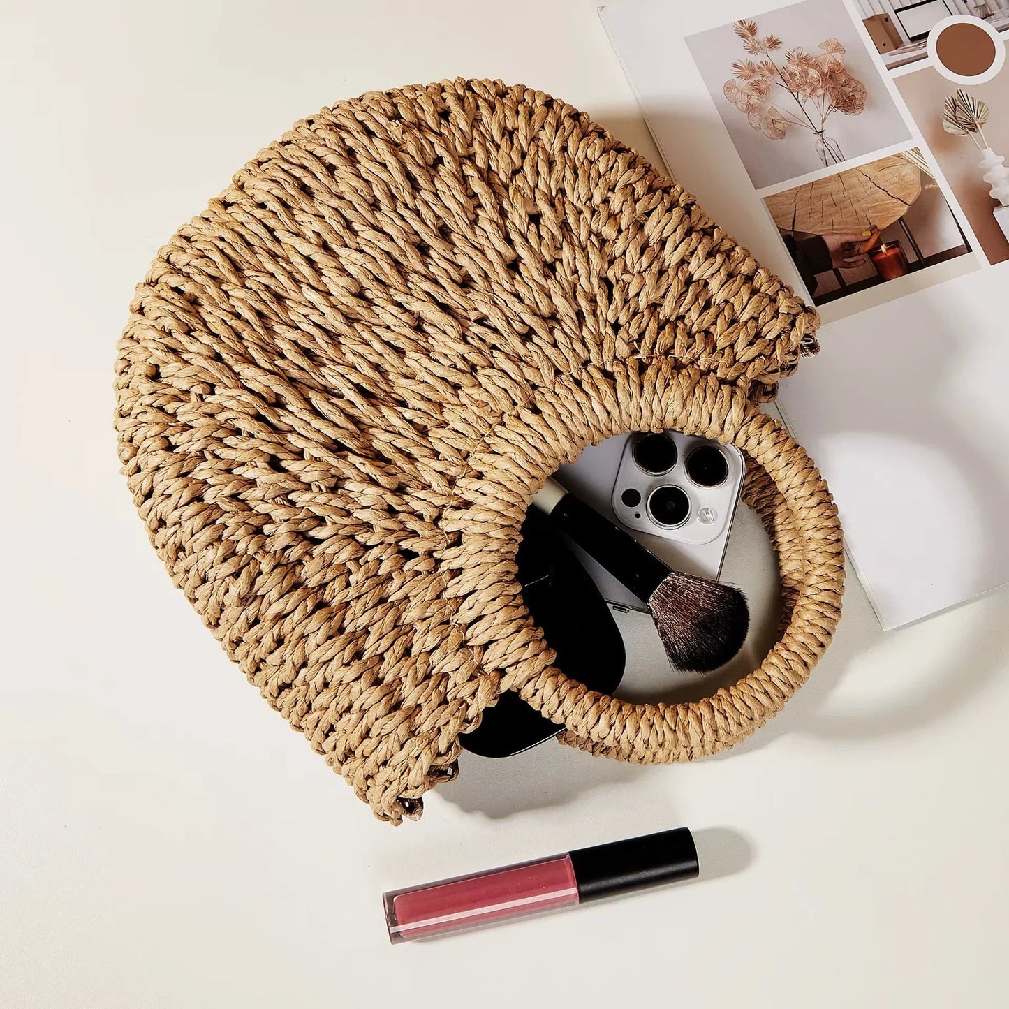 Bolso de Mujer Tejido Vintage con Asa Redonda – Estilo Natural y Elegante