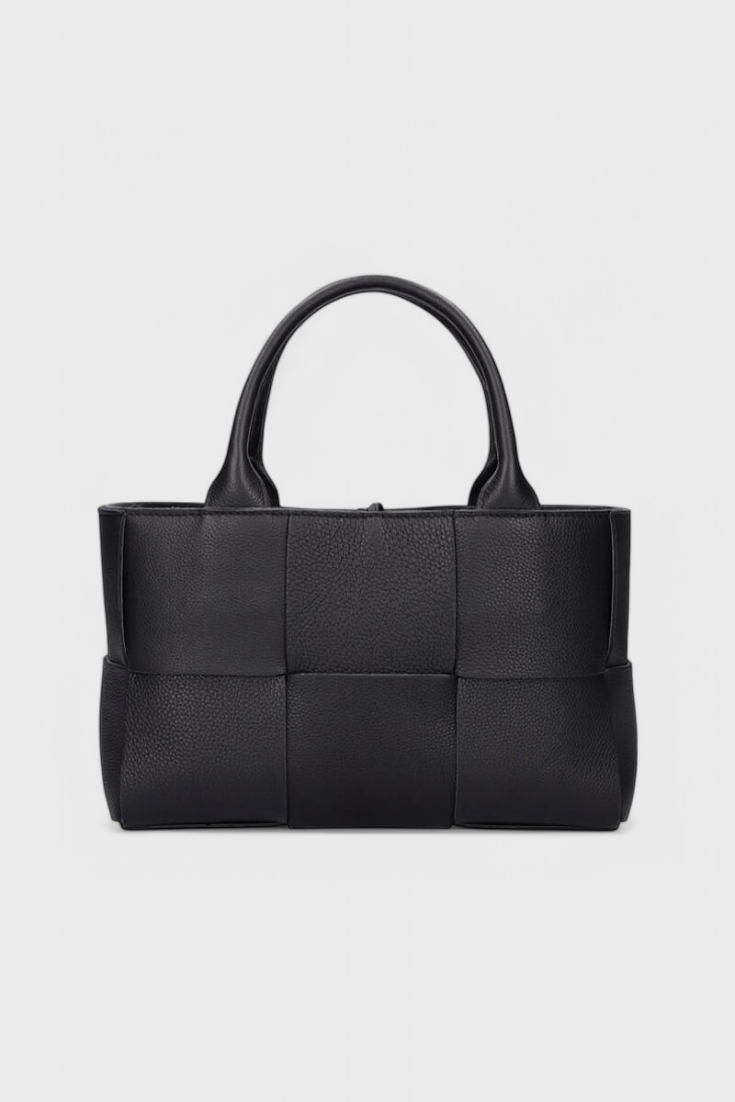Bolso shopper negro para mujer elegante y espacioso – gran bolso de cuero vegano tejido