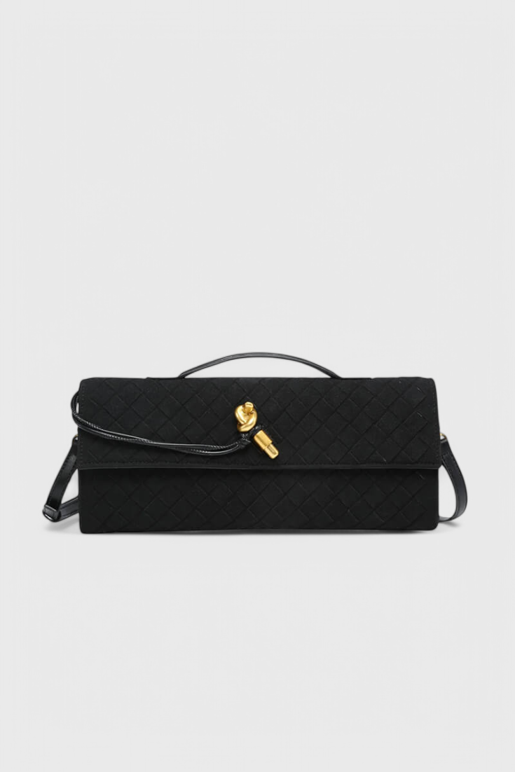 Bolso de hombro elegante en beige para mujer, clásico en ante con detalle dorado