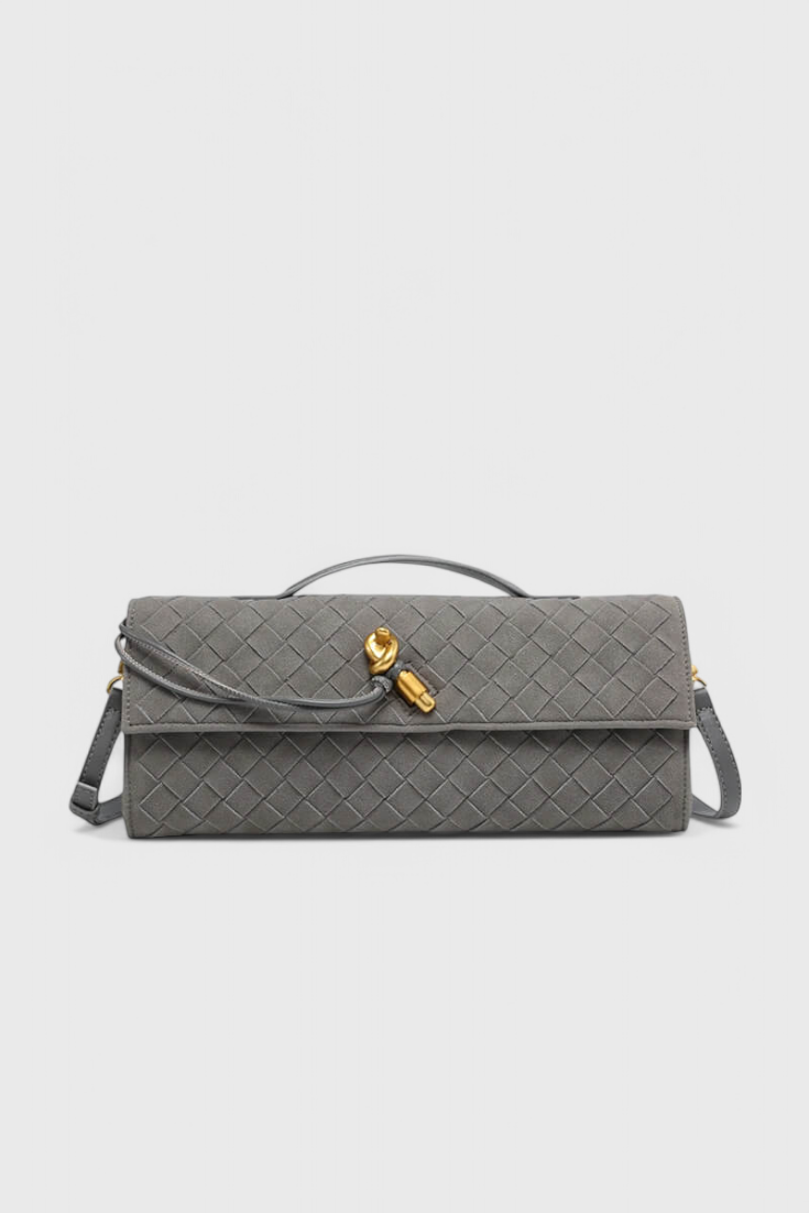 Bolso de hombro elegante en beige para mujer, clásico en ante con detalle dorado
