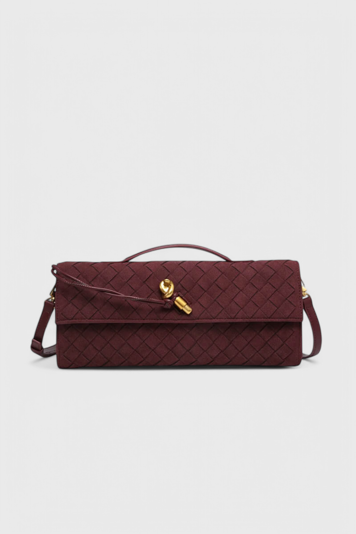 Bolso de hombro elegante en beige para mujer, clásico en ante con detalle dorado