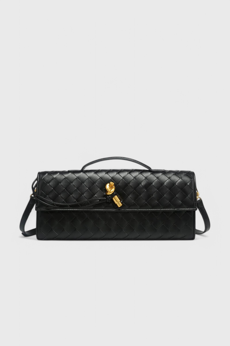 Clutch verde elegante para mujer — bolso baguette de cuero vegano con correa
