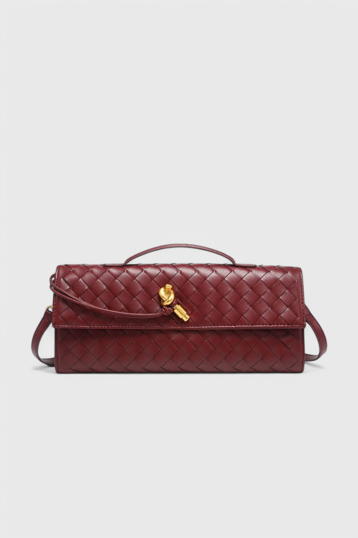 Clutch verde elegante para mujer — bolso baguette de cuero vegano con correa