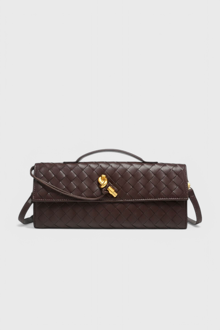 Clutch verde elegante para mujer — bolso baguette de cuero vegano con correa