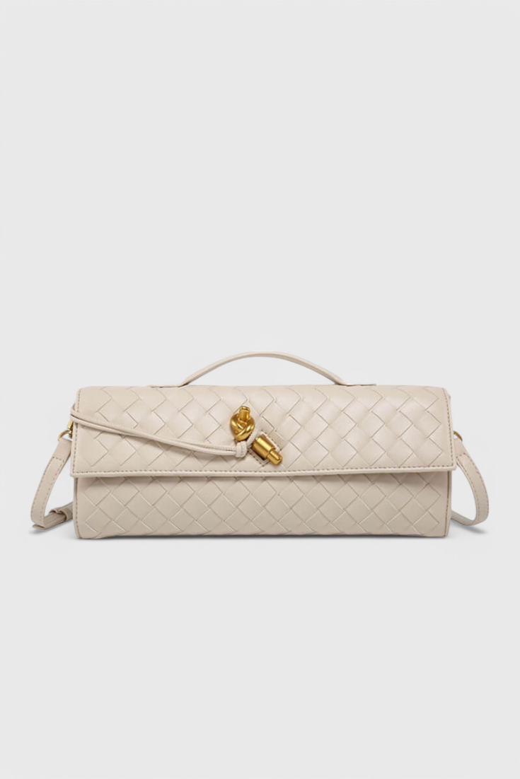 Clutch verde elegante para mujer — bolso baguette de cuero vegano con correa