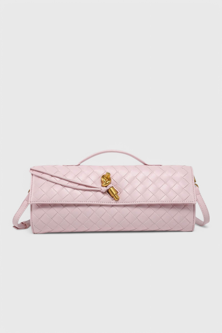 Clutch verde elegante para mujer — bolso baguette de cuero vegano con correa