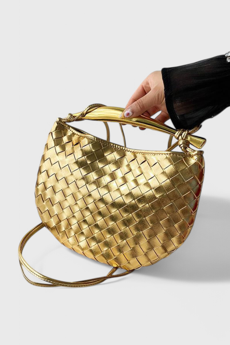 Bolso dorado elegante para mujer — mini bolso de lujo con asa metálica