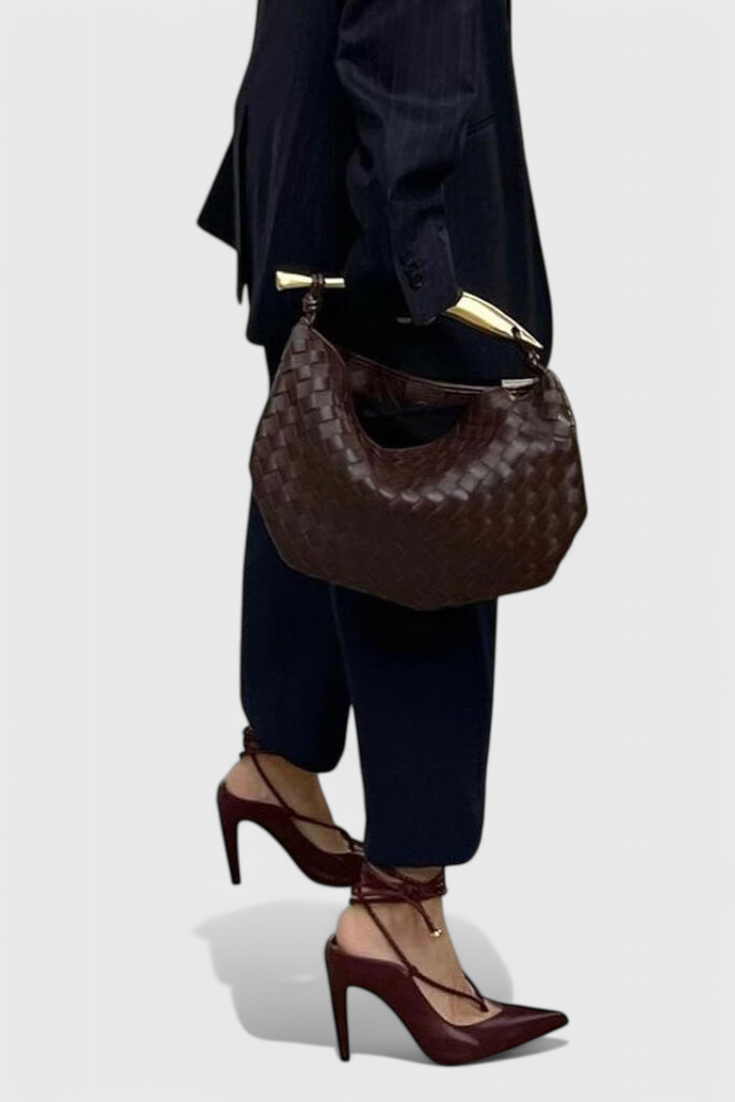 Bolso dorado elegante para mujer — mini bolso de lujo con asa metálica