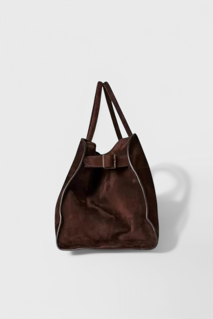 Bolso tote grande para mujer, marrón elegante, bolso amplio en cuero vegano con acabado efecto ante